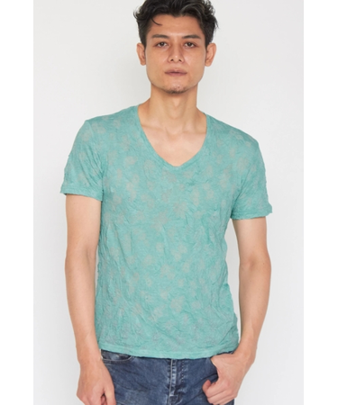 TORNADO MART∴メッシュJQシワ加工半袖Vネックカットソー