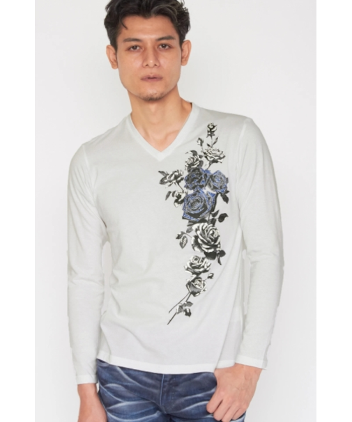 TORNADO MART∴ローズビーズプリントVネックカットソー