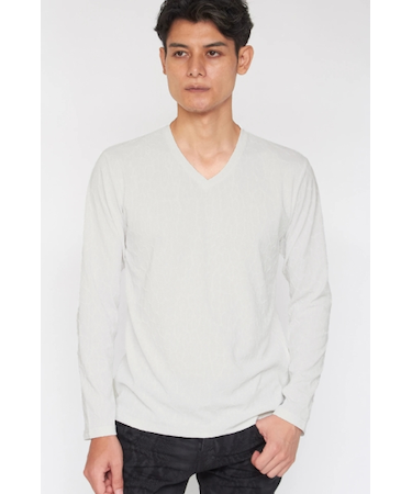 TORNADO MART∴レオパードふくれジャカードVネックカットソー