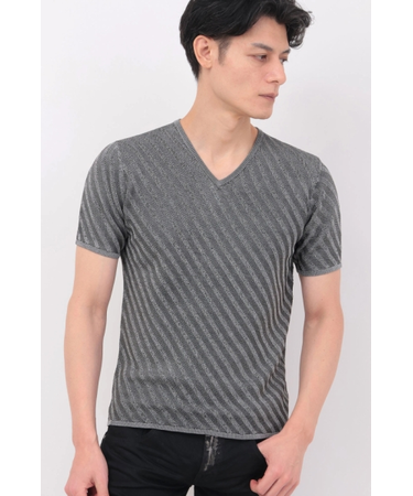 TORNADO MART∴バイアスストライプリンクス半袖ニット