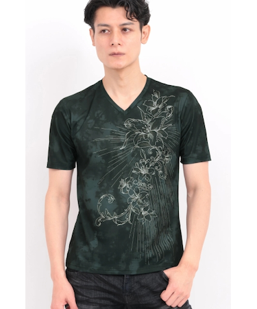 TORNADO MART∴ムラ転写リリー刺繍風プリントTシャツ