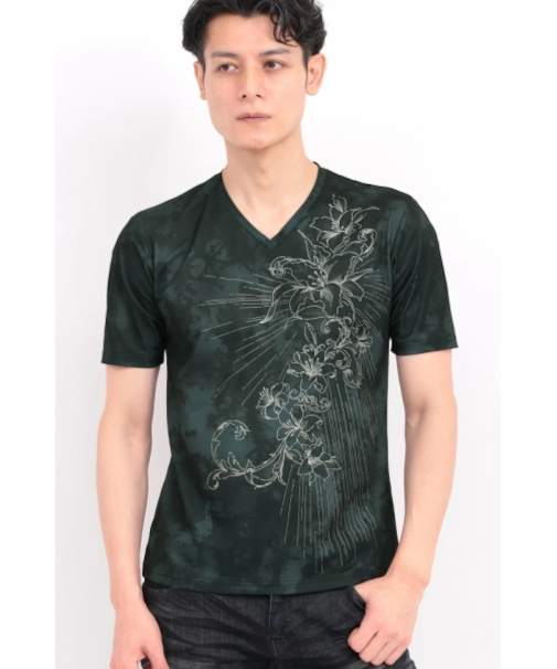 TORNADO MART∴ムラ転写リリー刺繍風プリントTシャツ