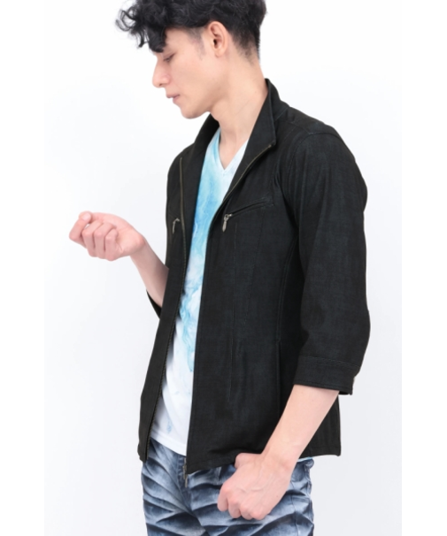 TORNADO MART∴メッシュHTデニム調プリント7分袖シャツブルゾン