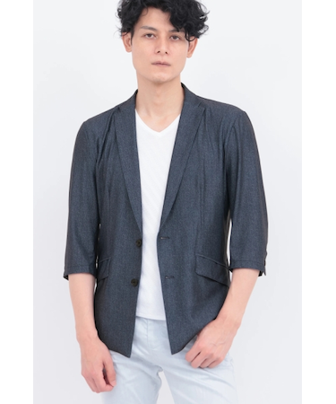 ZERO by TORNADO MART∴エアトリコットツィードプリント7分袖ジャケット