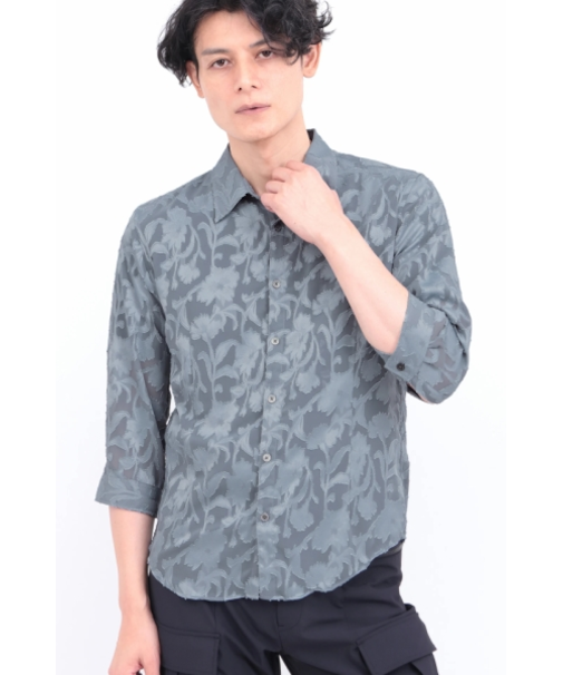 TORNADO MART∴ボタニカルシフォンカットジャカード７分袖シャツ