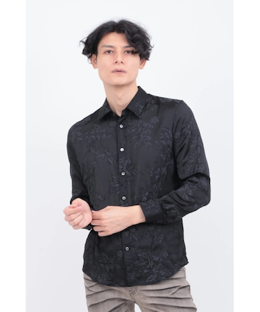 TORNADO MART∴サテンオーガンジーシュリンクフラワープリントシャツ