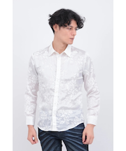 TORNADO MART∴サテンオーガンジーシュリンクフラワープリントシャツ