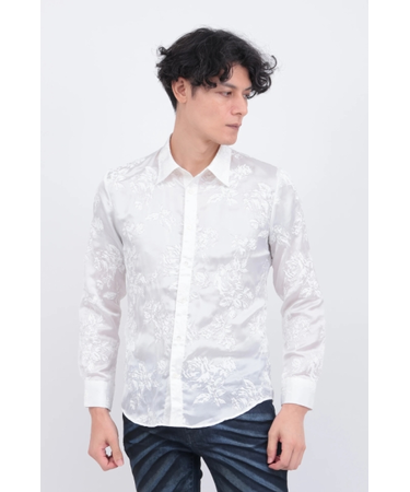 TORNADO MART∴サテンオーガンジーシュリンクフラワープリントシャツ