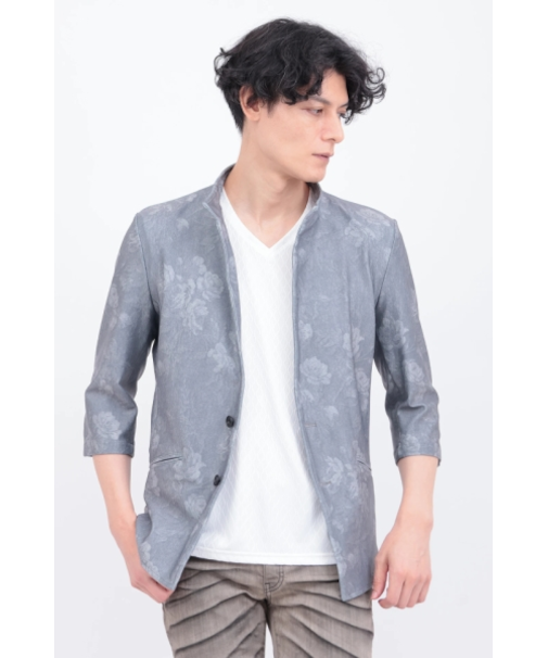 TORNADO MART∴HTフラワーデニムプリント柄7分袖スタンドジャケット