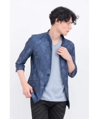 TORNADO MART∴HTフラワーデニムプリント柄7分袖スタンドジャケット