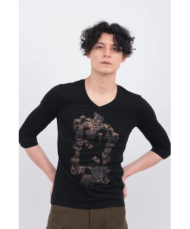 TORNADO MART∴フラワーフレームプリント7分袖カットソー