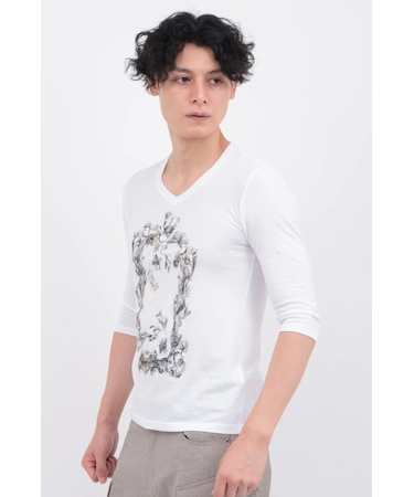 TORNADO MART∴フラワーフレームプリント7分袖カットソー