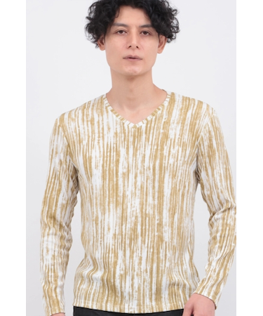 GLEAMストライプテレコVネックカットソー