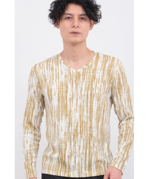 GLEAMストライプテレコVネックカットソー