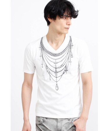 TORNADO MART∴レイヤードチェーンバタフライプリントTシャツ