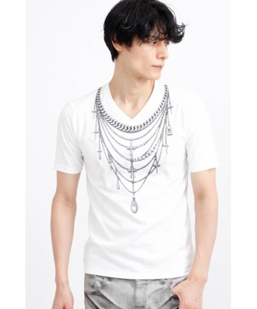 TORNADO MART∴レイヤードチェーンバタフライプリントTシャツ