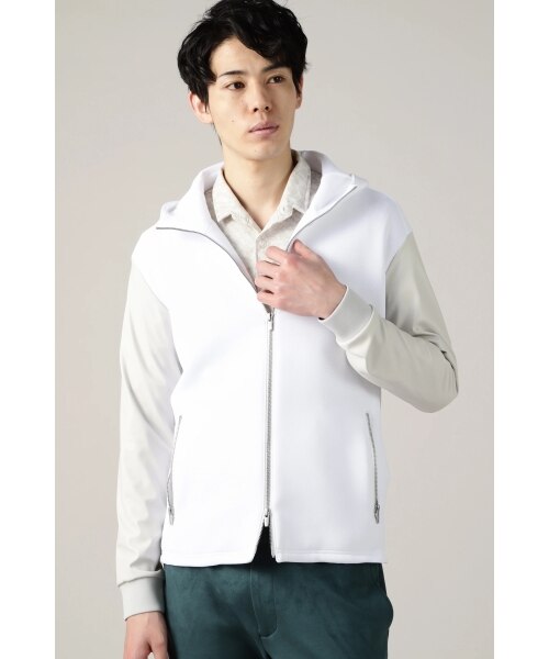 【ホワイト】HIGH STREET∴キルトコンビ袖ニットフーディーブルゾン HIGH STREET∴コンビハイネックパーカーブルゾン｜ハイストリートの