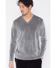 HIGH STREET∴壁柄ベロアVネック長袖Tシャツ