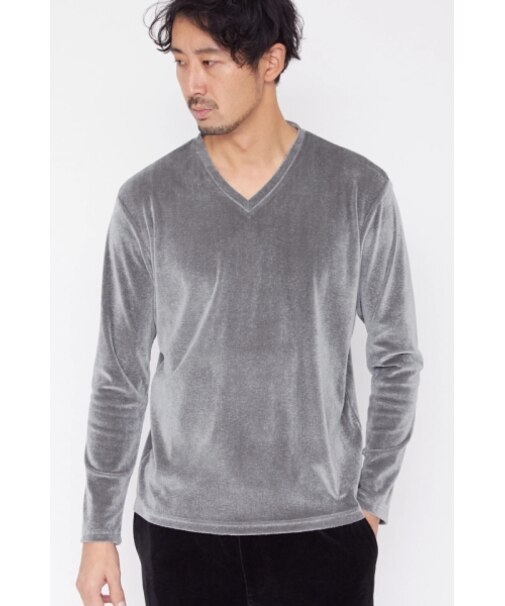 HIGH STREET∴壁柄ベロアVネック長袖Tシャツ