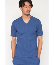 HIGH STREET∴ジオメトリックボーダーVネック半袖Tシャツ