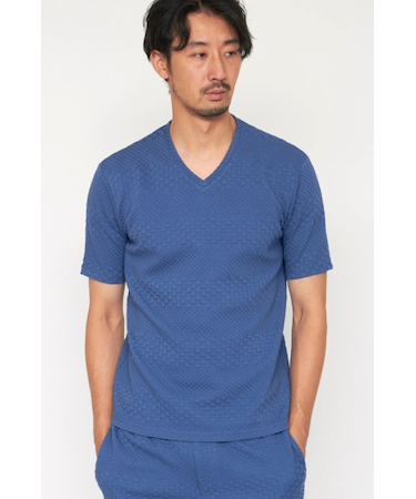 HIGH STREET∴ジオメトリックボーダーVネック半袖Tシャツ