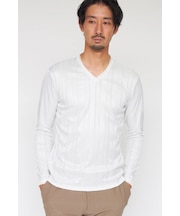 HIGH STREET∴ブライト針抜きテレコVネック長袖Tシャツ