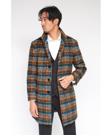 HIGH STREET∴BALLIシャギーチェックスタンドコート