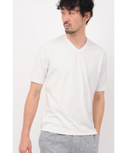 HIGH STREET∴アラベスク柄ジャカードVネック半袖カットソー