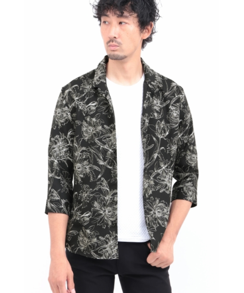 HIGH STREET∴ラインフラワーショートウイング７分袖シャツ