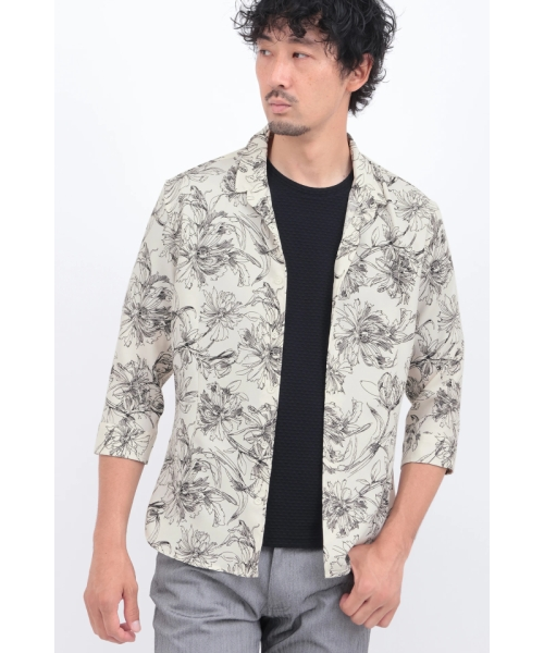 HIGH STREET∴ラインフラワーショートウイング7分袖シャツ