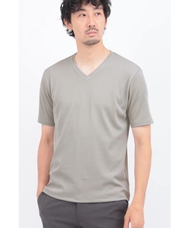 HIGH STREET∴シルキーリブVネック半袖カットソー