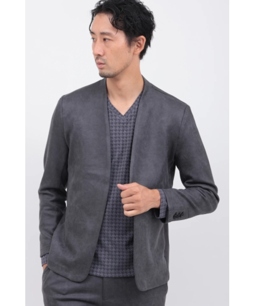 フェイクスエードプリントノーカラーJK