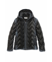 HIGH STREET∴ドラムダイレザーキルトフーデッドダウンブルゾン