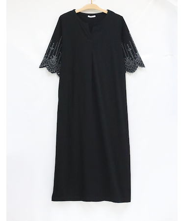 刺しゅう6分袖ワンピース