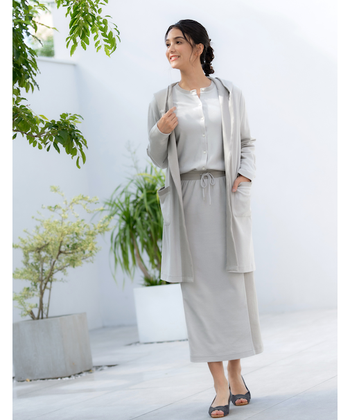 長袖フード付ロングカーディガン