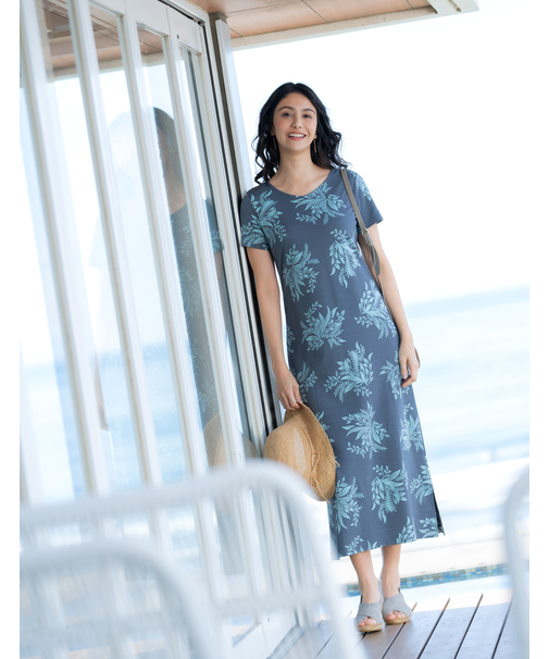 スリット入半袖ロングワンピース