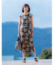 スリット入フレンチスリーブロングワンピース