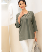 刺しゅう7分袖チュニック