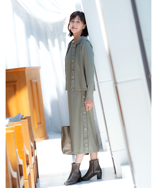 刺しゅう7分袖ワンピース