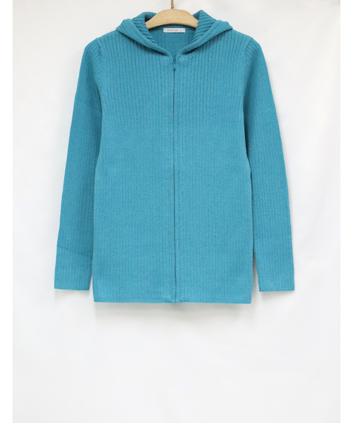 ジップアップ長袖ニットパーカー