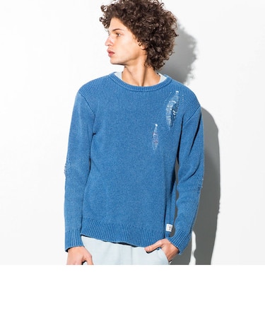 AZ by junhashimoto(エーゼイ バイ ジュンハシモト) インディゴ染めダメージサマーニット(ブルー/サックス)