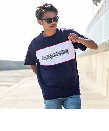 AZ by junhashimoto(エーゼイ バイ ジュンハシモト) ロゴラインビッグTシャツ(ネイビー/ブラック)