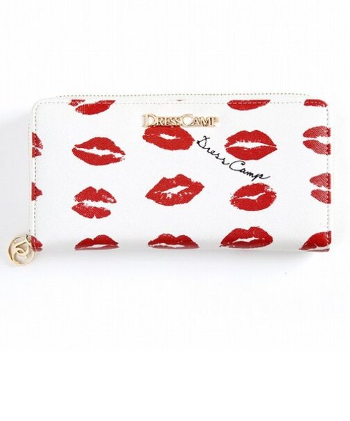 DRESSCAMP (ドレスキャンプ)  リップ柄ラウンドジップウォレット/長財布(ホワイト/ブラック)