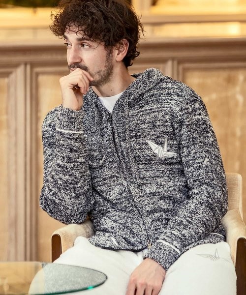 極美品✨1piu1uguale3 RELAX 折り鶴 刺繍 ニットパーカー XL