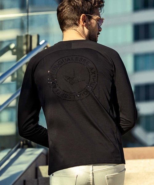 【1PIU1UGUALE3 RELAX】ラインストーンサークルロゴロングTシャツ 1PIU1UGUALE3 RELAX(ウノピゥウノウグァーレトレ リラックス