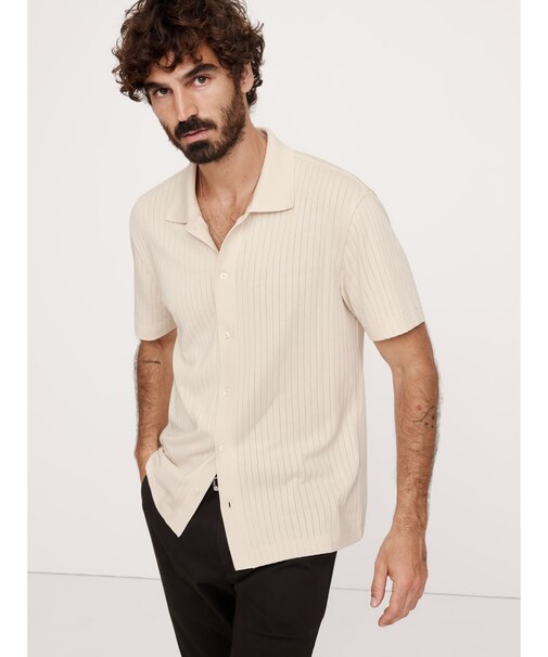 リブ モダールコットン リゾートシャツ