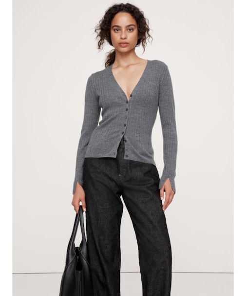 リブ メリノウール カーディガン