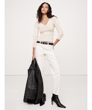 リブ メリノ ダブルVネック セーター