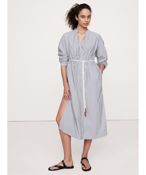 ポプリン スプリットネック シャツドレス