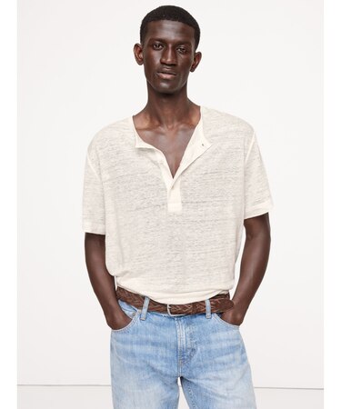 リネン ヘンリーネックtシャツ